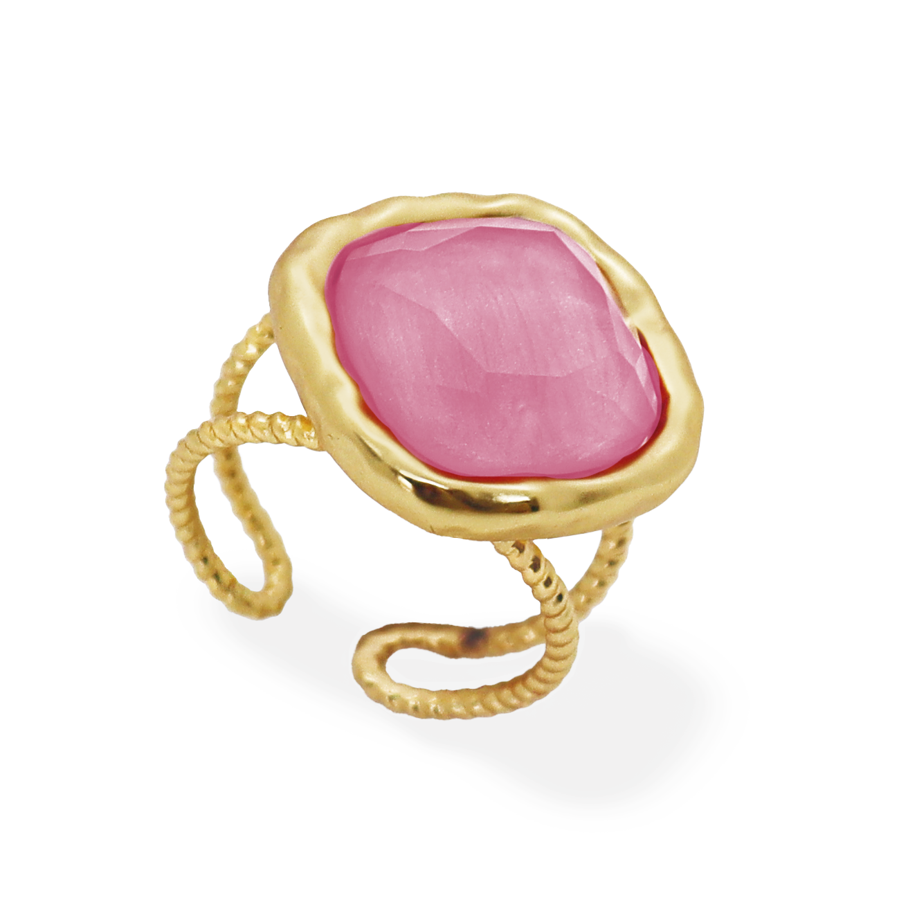 Bezel Iridescent Glass Ring - 24K Gold Plated