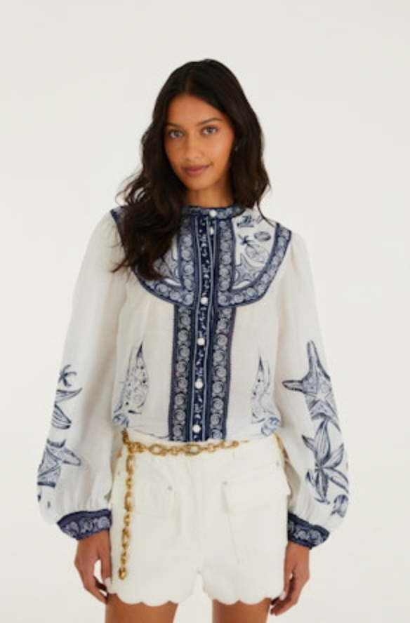 Coast Scarf Off-White Long Sleeve Blouse