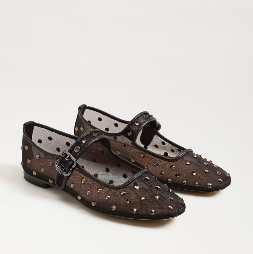 Michaela Shine Mary Jane Flat in Café Noir Mesh Fabric