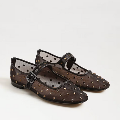 Michaela Shine Mary Jane Flat in Café Noir Mesh Fabric