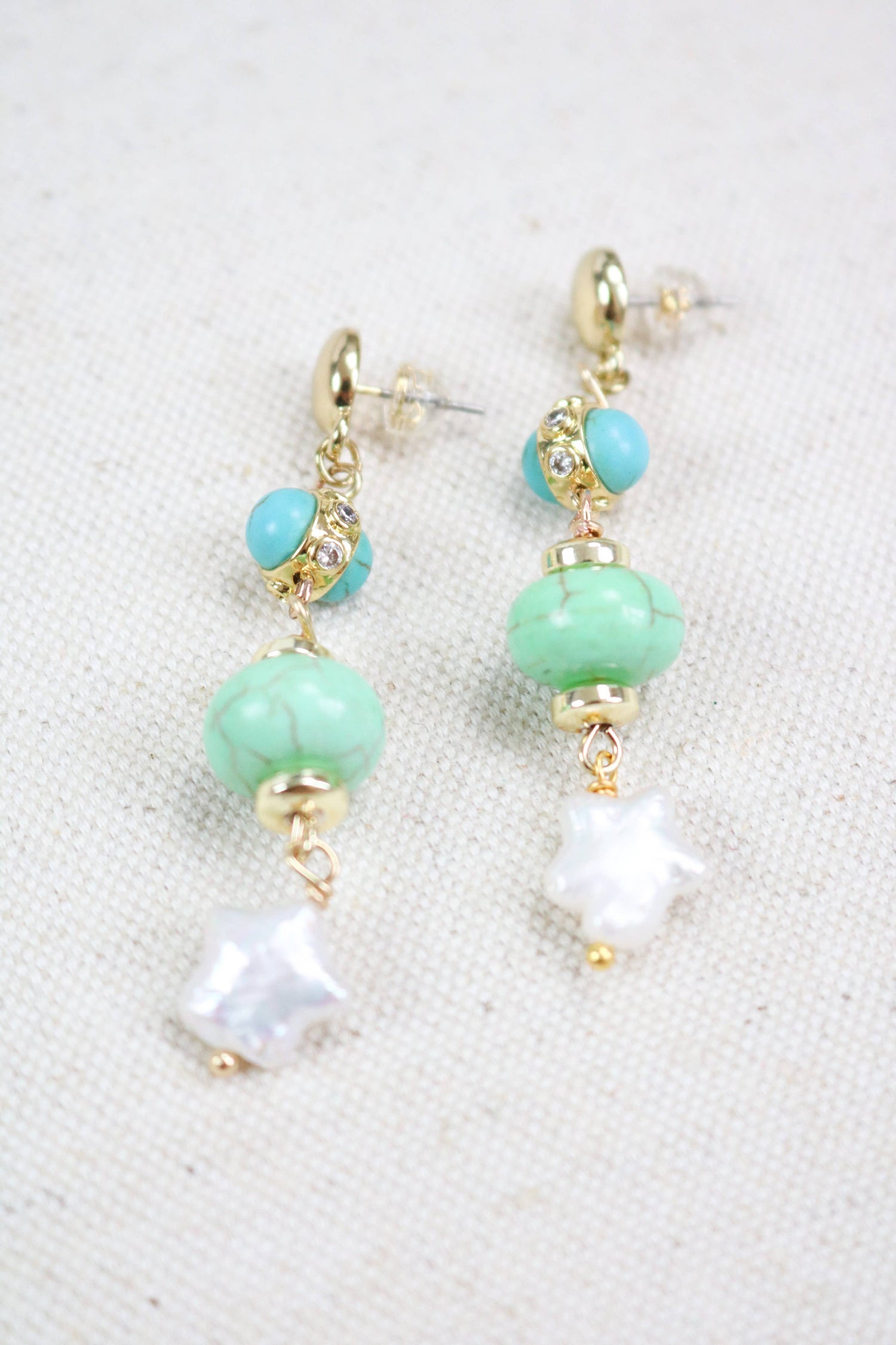 Turquoise + Chalcedony Star Drop Earrings