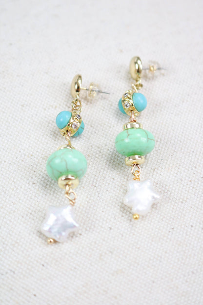 Turquoise + Chalcedony Star Drop Earrings