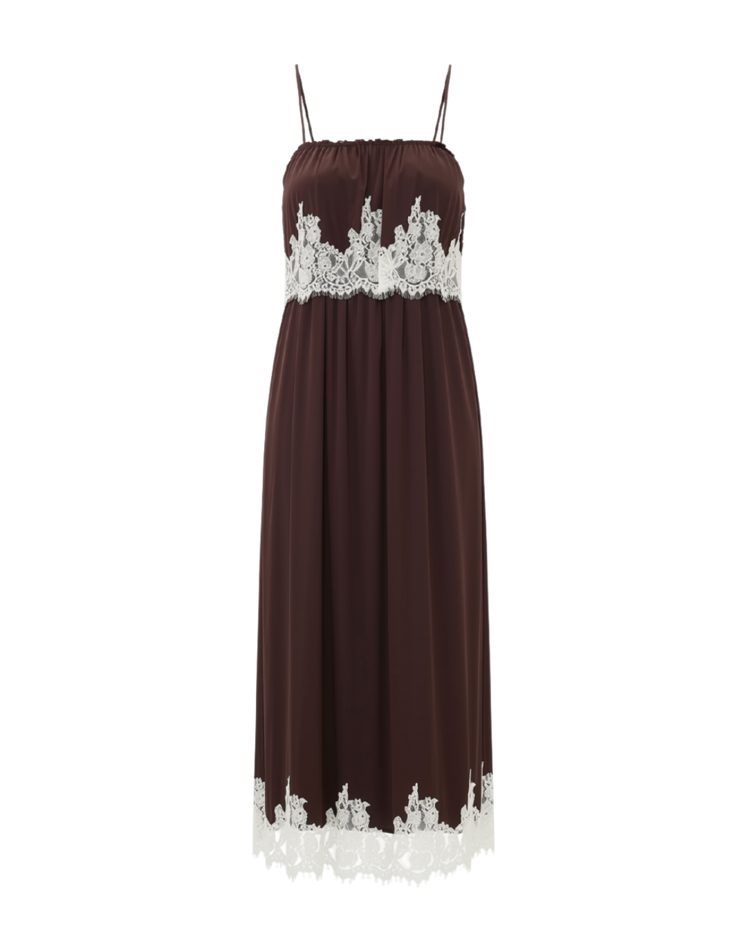 Emmylou Maxi Dress in Chocolate Satin with Lace Trim