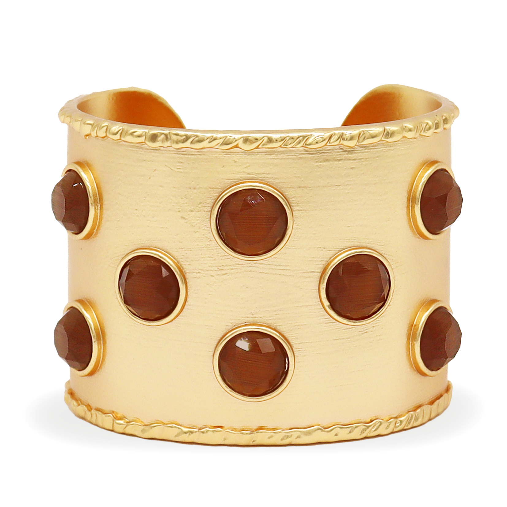 Mocha Stones Cuff Bracelet - 24K Gold Plated