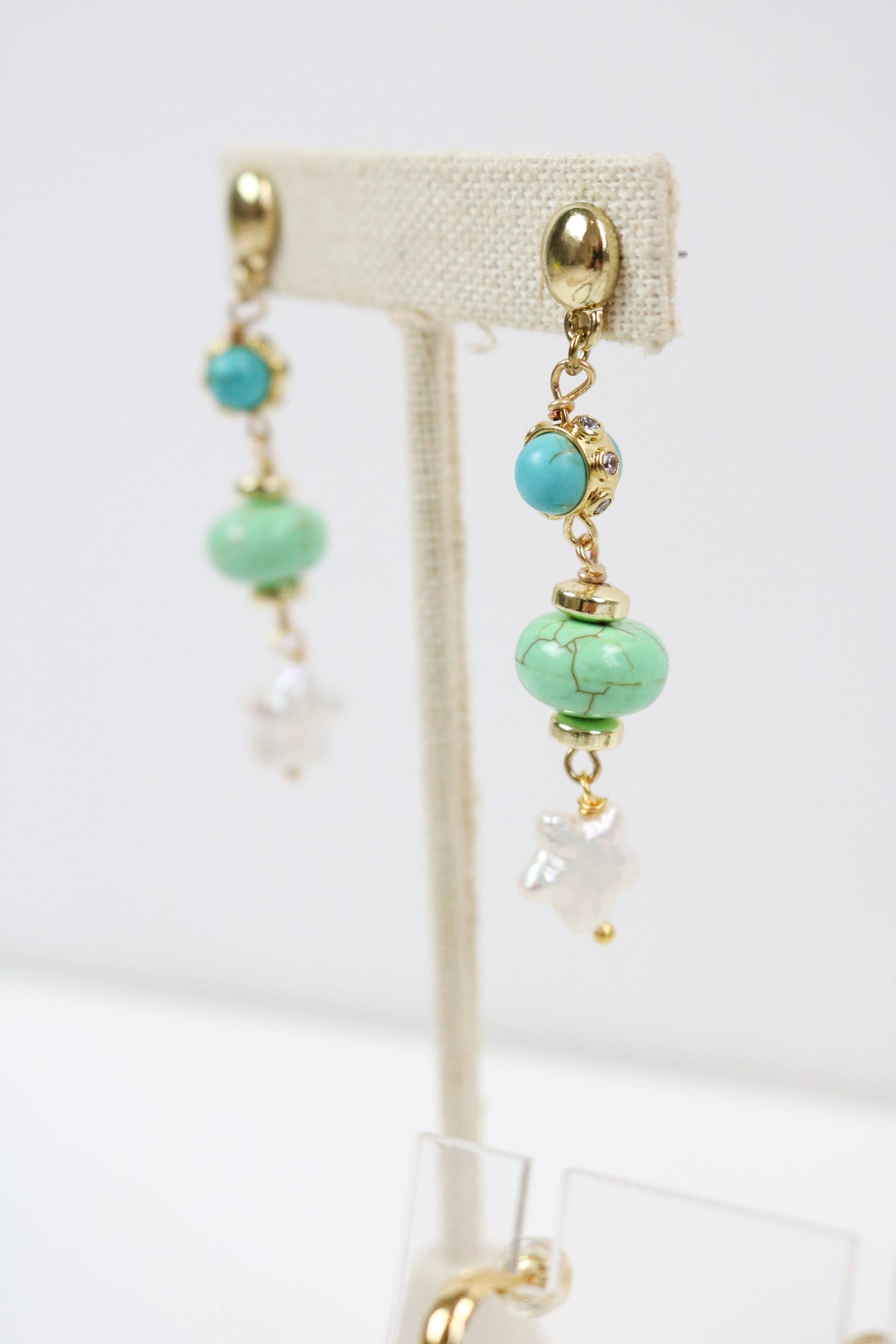 Turquoise + Chalcedony Star Drop Earrings