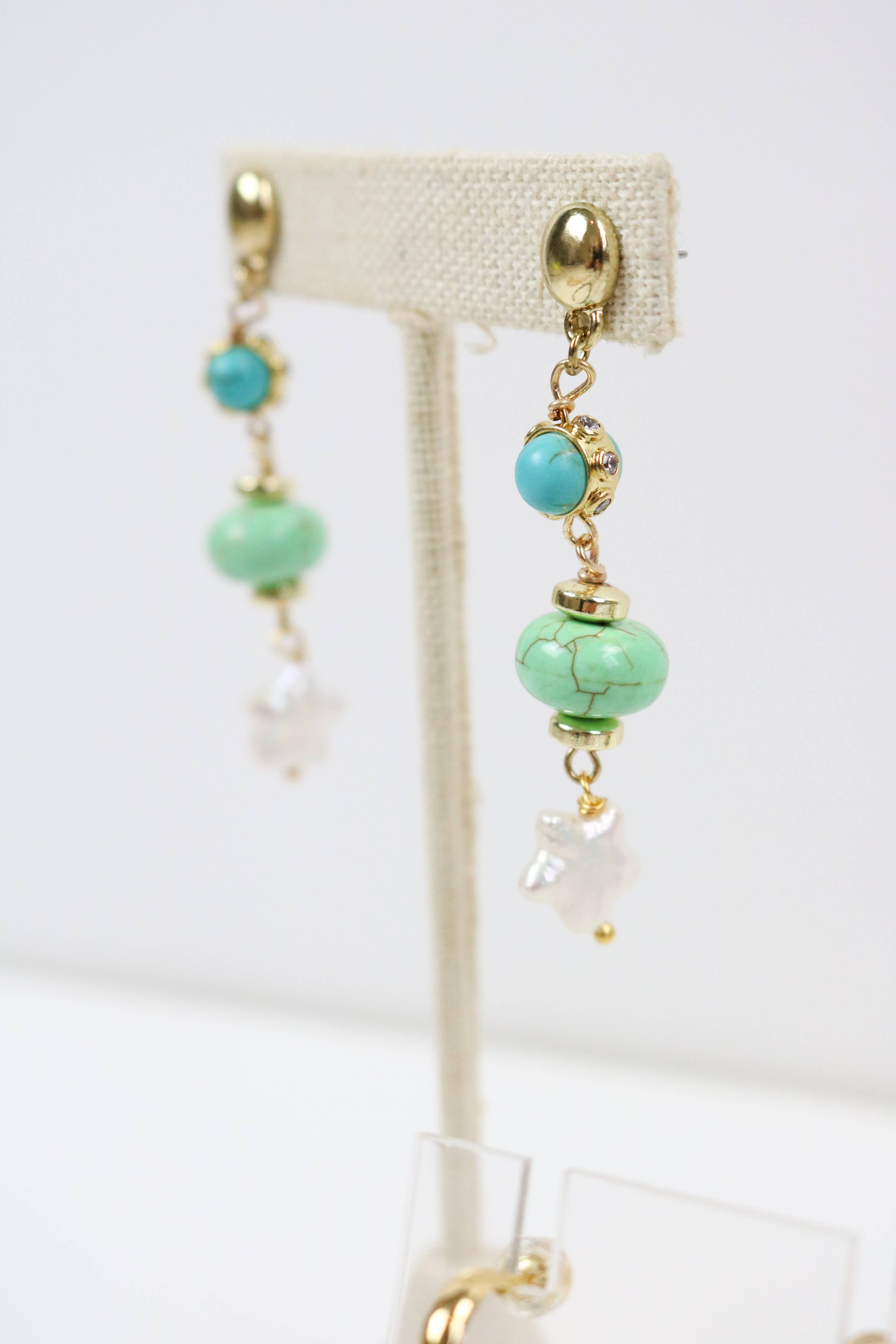 Turquoise + Chalcedony Star Drop Earrings