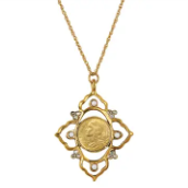 French Marianne 5 Centimes Coin Goldtone Pendant
