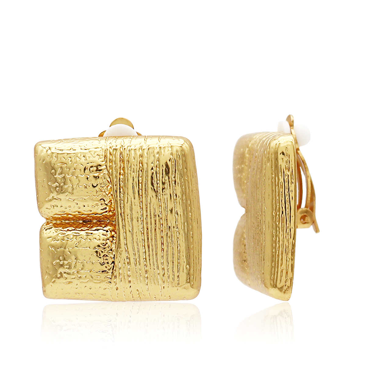 Brushed Texture Square Clip-On Earrings - 24K Gold Plated