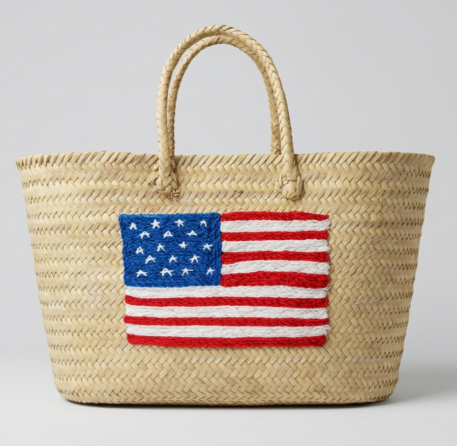 Moroccan Straw Tote with USA Flag – Beach &amp; Market Bag