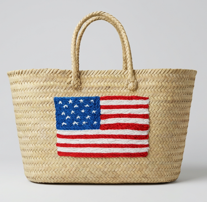 Moroccan Straw Tote with USA Flag – Beach &amp; Market Bag