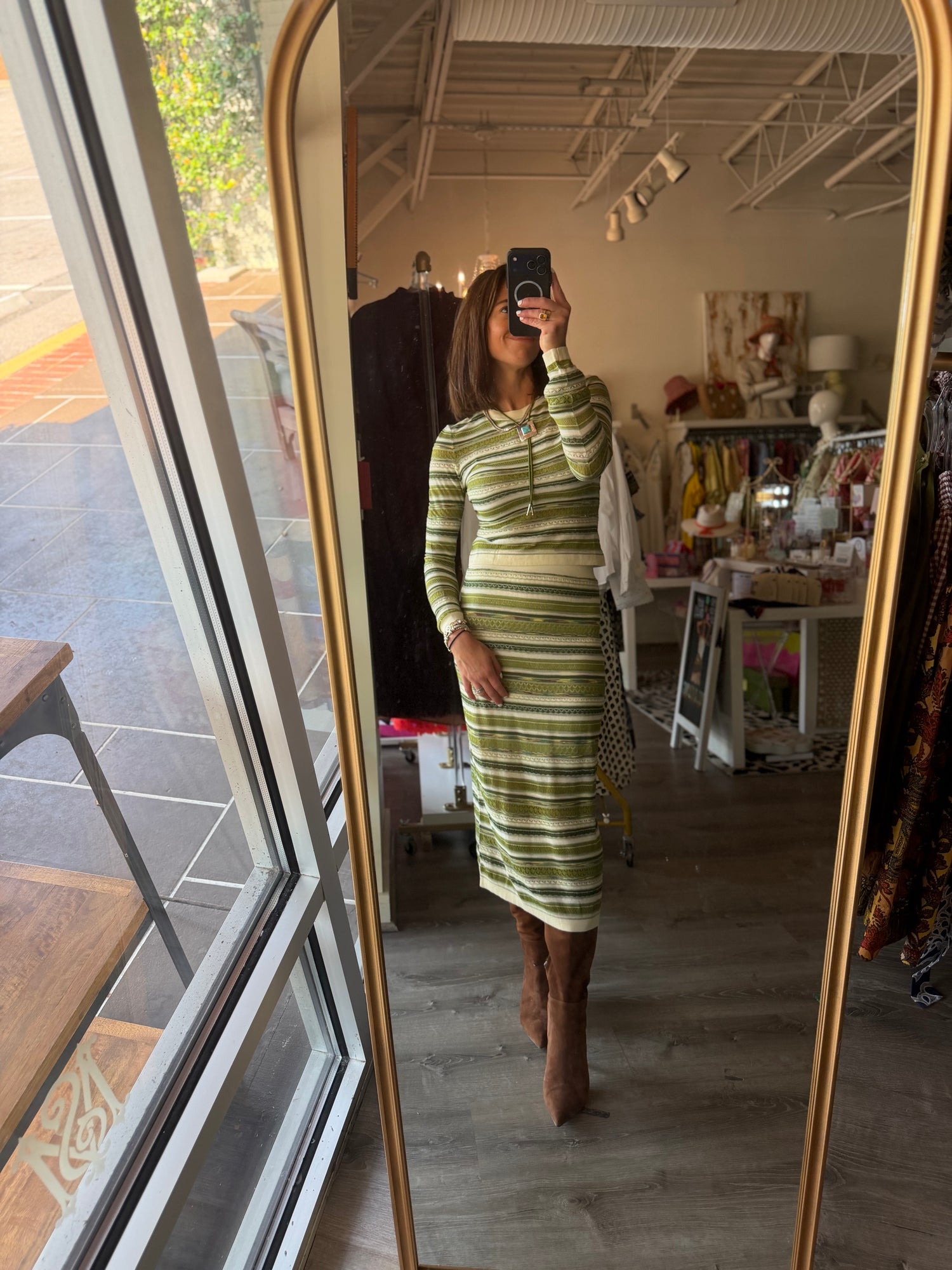 Waverly Knit Skirt in Green Space Dye
