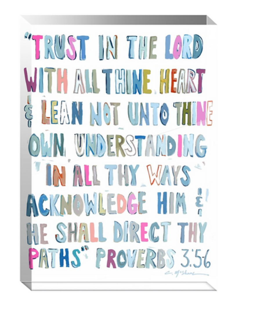 "Proverbs 3: 5-6" acrylic shelfie