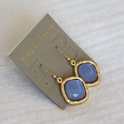 Cushion Bezel Gem Drop Earrings - 24K Gold Plated