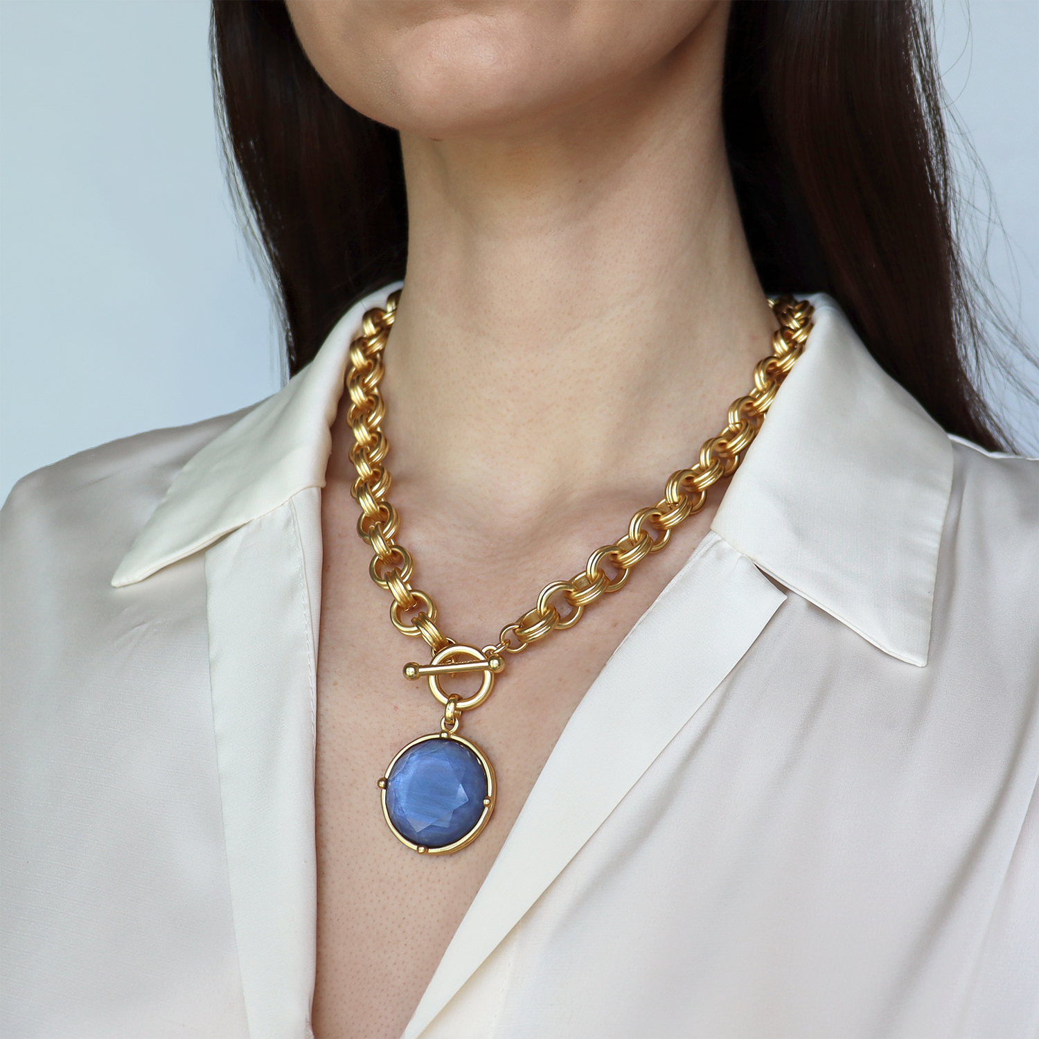 Cabochon Pendant Necklace - 24k Gold Plated