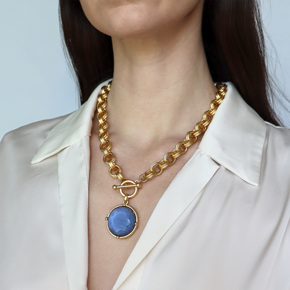 Cabochon Pendant Necklace - 24k Gold Plated