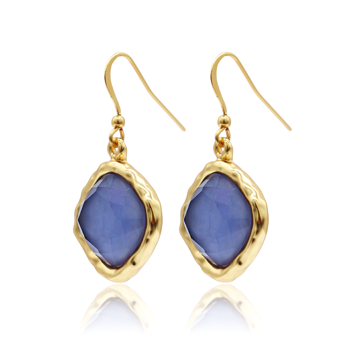 Cushion Bezel Gem Drop Earrings - 24K Gold Plated