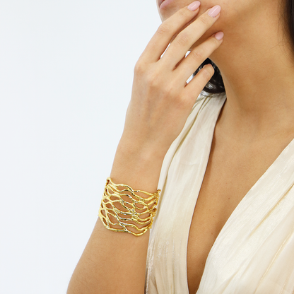 Statement Openwork Cuff Bracelet - 24K Gold Plated