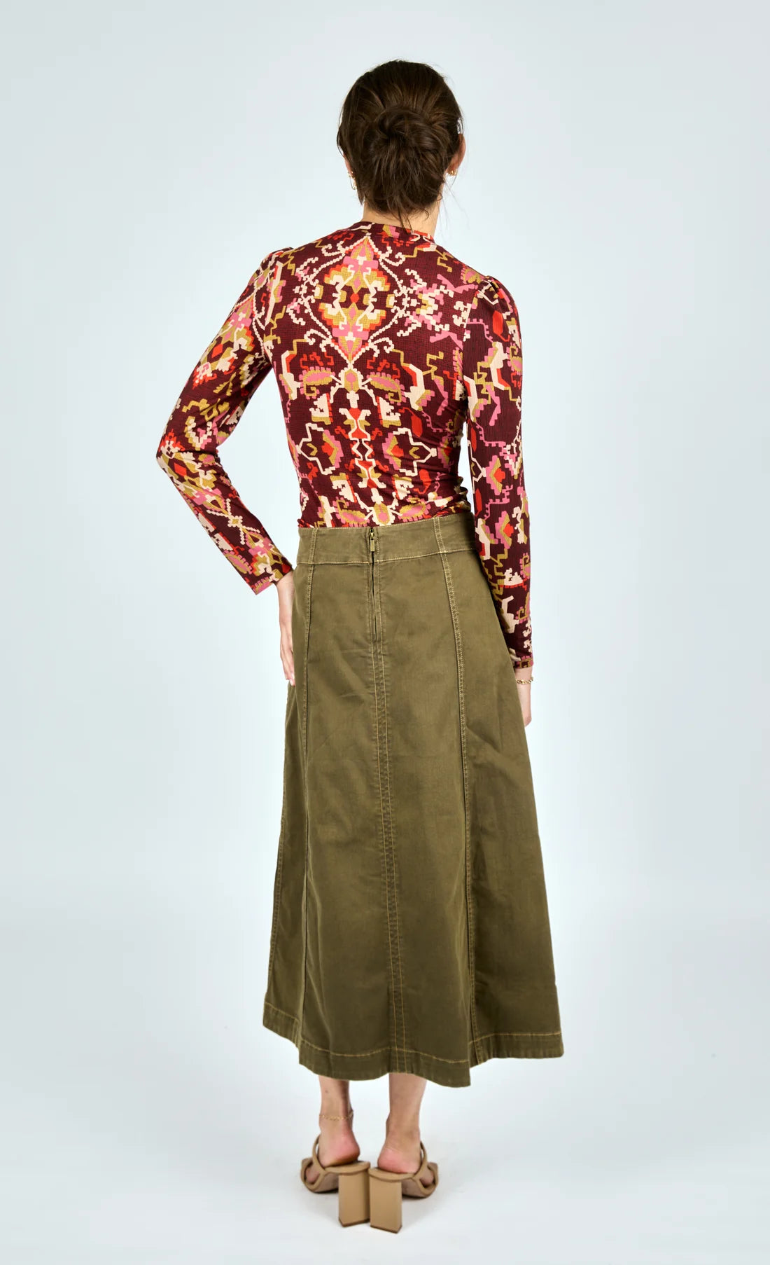 Bina Midi Skirt in Ivy Green Denim