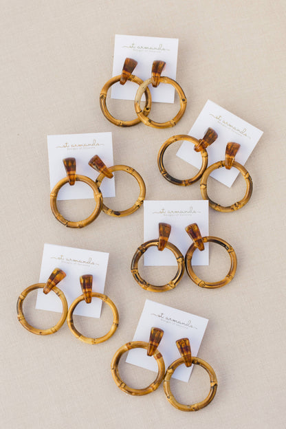 Dark Brown Bamboo Statement Drop Earrings