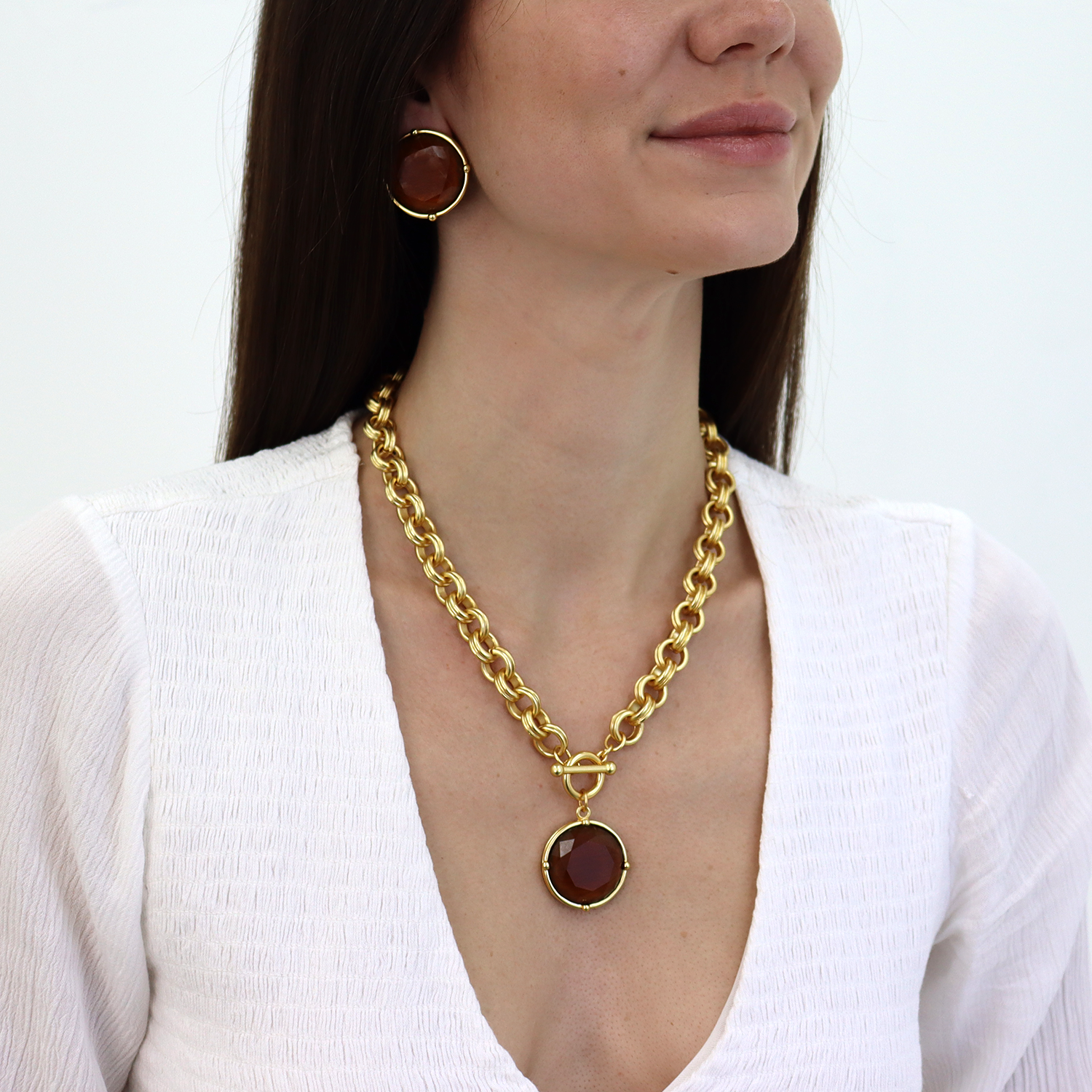 Cabochon Clip-On Earrings - 24K Gold Plated