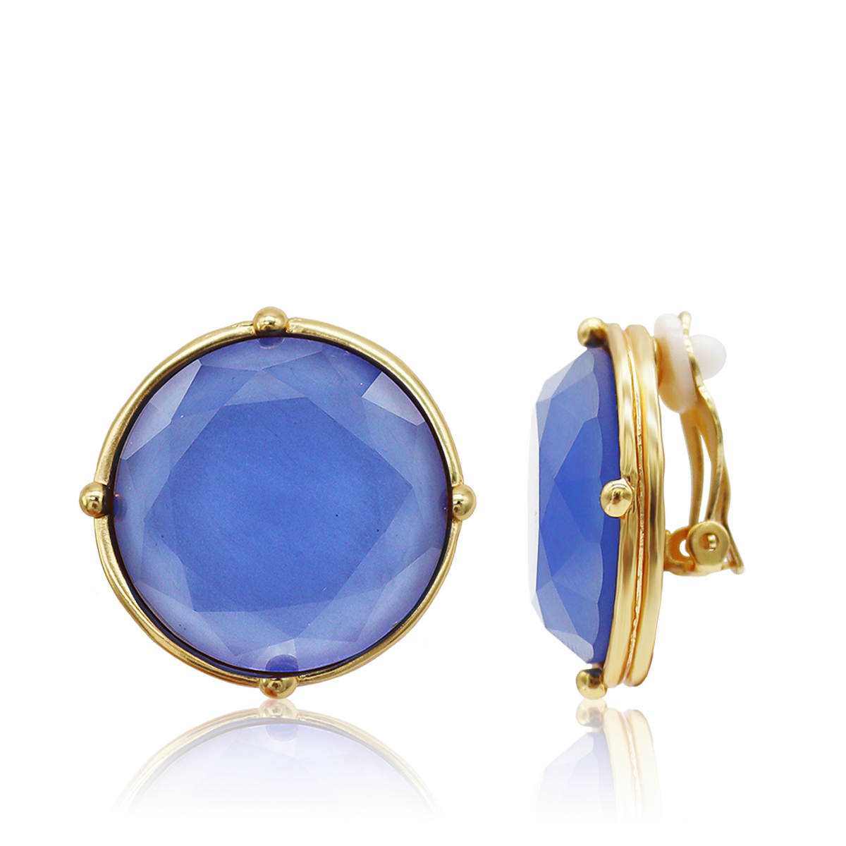 Cabochon Clip-On Earrings - 24K Gold Plated