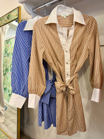 Collared Waist Pleated Shirtdress