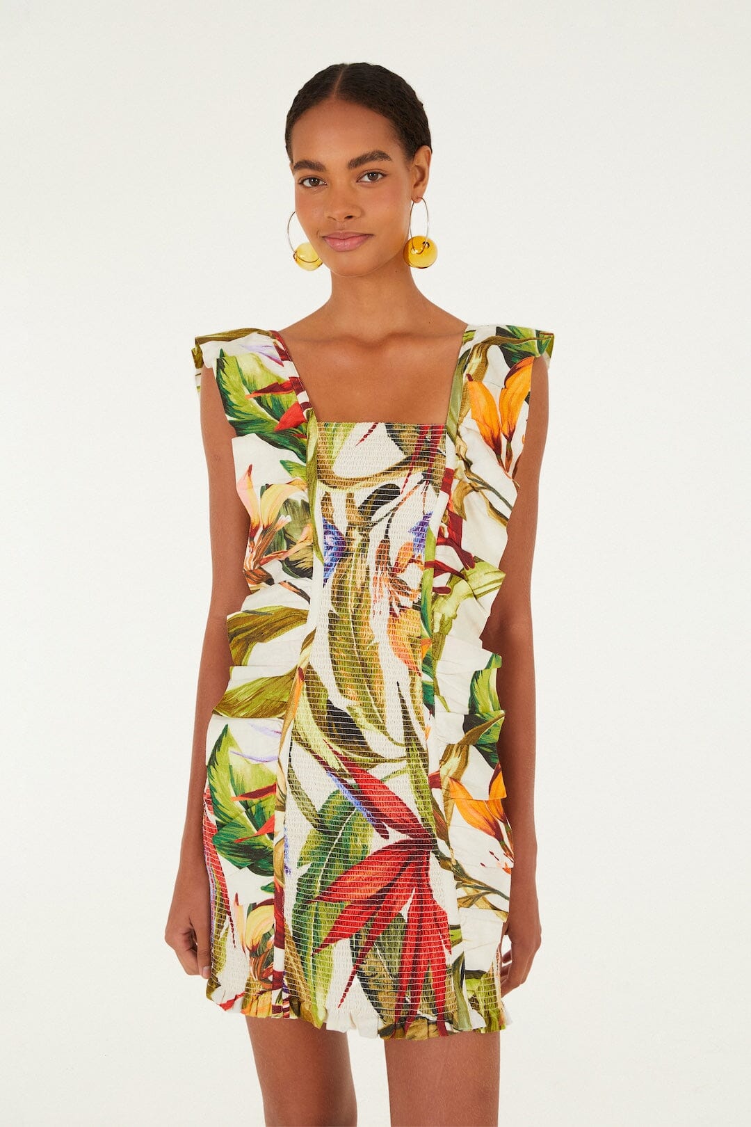 Florart Sand Short Sleeve Mini Dress