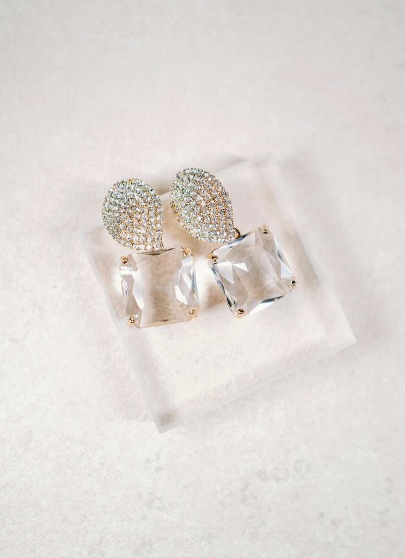 Retro Pave Crystal Gum Drop Statement Earrings