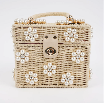 Wicker Bucket Daisy Flower Purse