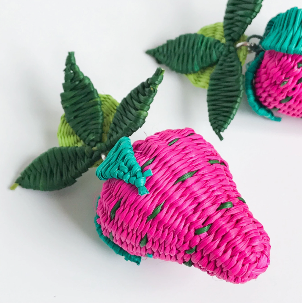 Iraca Woven Fruta &amp; Leaf Bloom Stud Earrings - Large