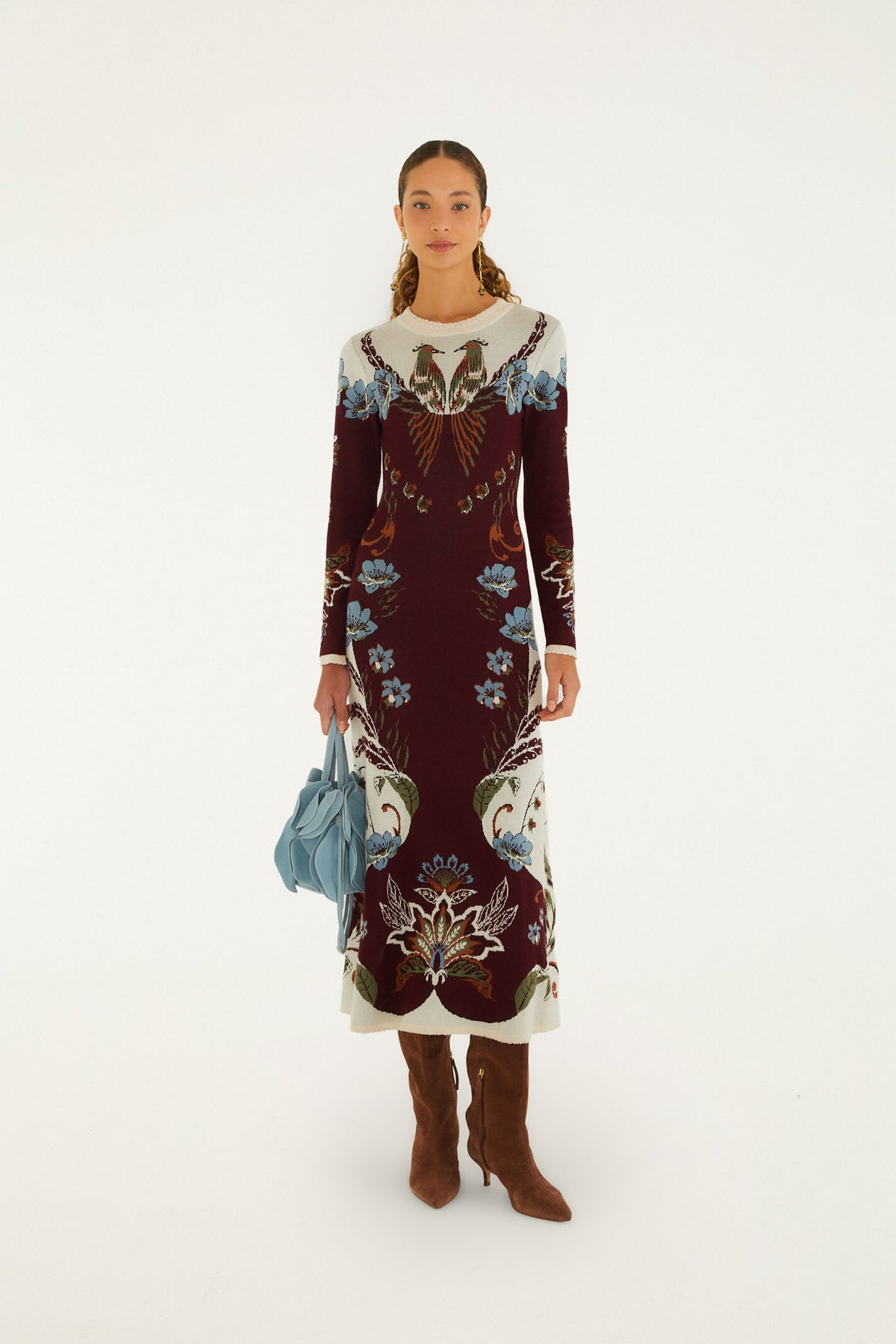 MILLENA BURGUNDY KNIT MIDI DRESS
