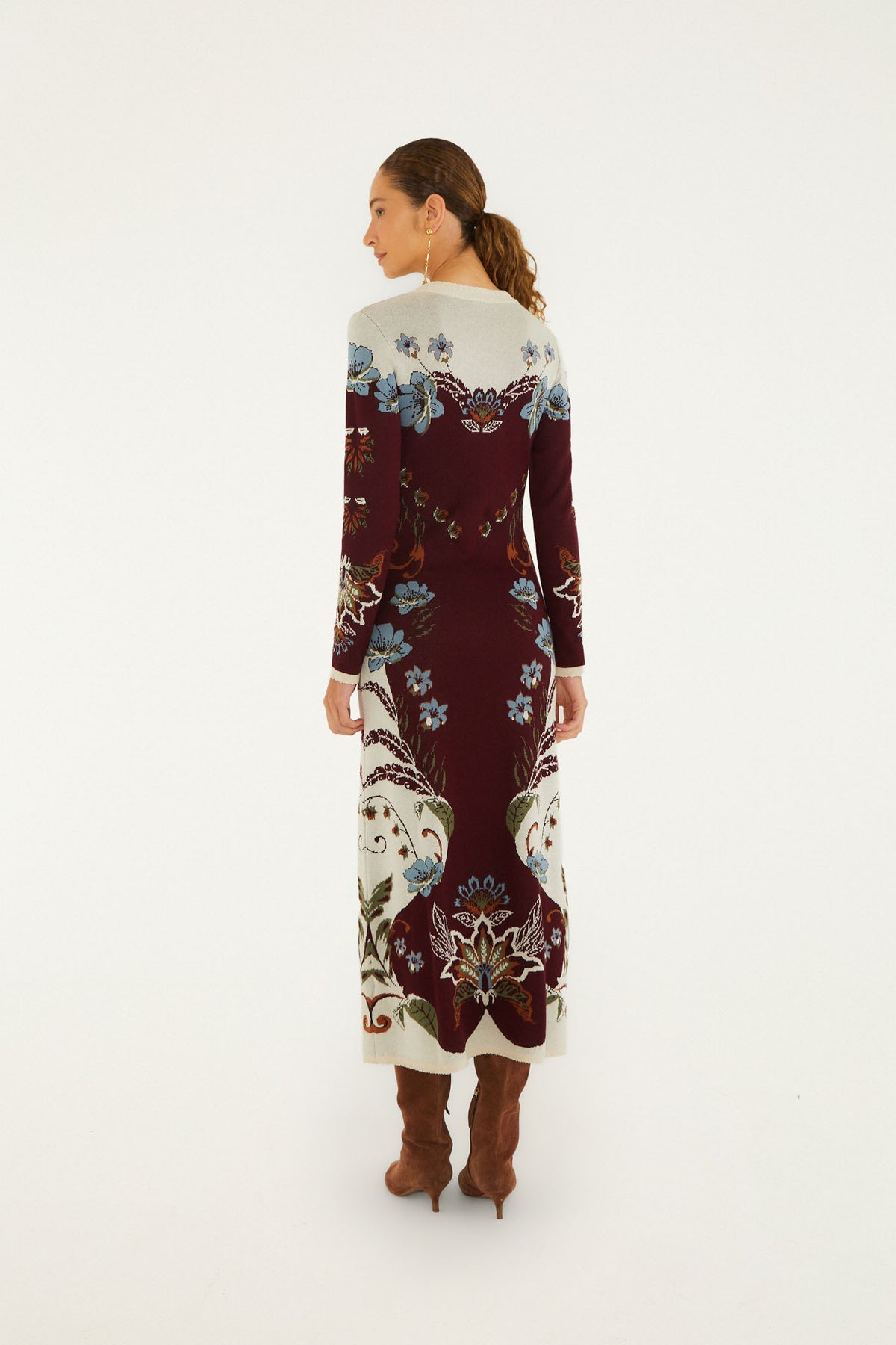 MILLENA BURGUNDY KNIT MIDI DRESS