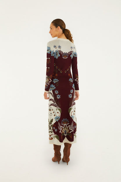 MILLENA BURGUNDY KNIT MIDI DRESS