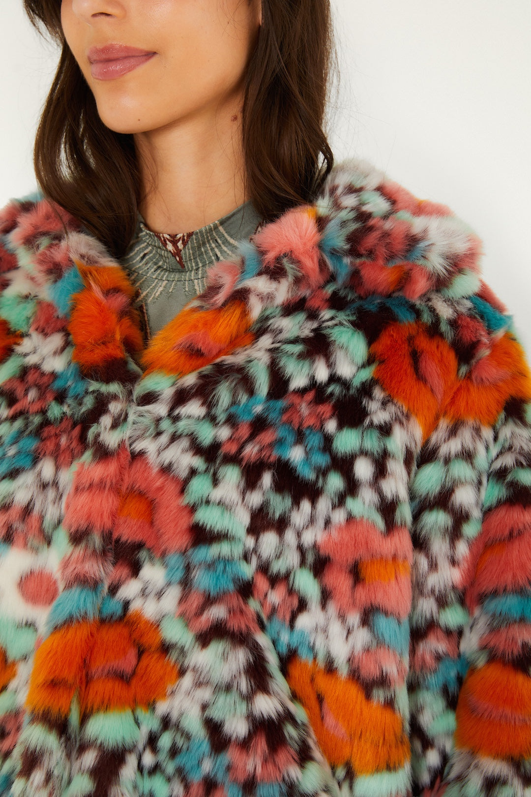 FLORAL FAUX FUR JACKET