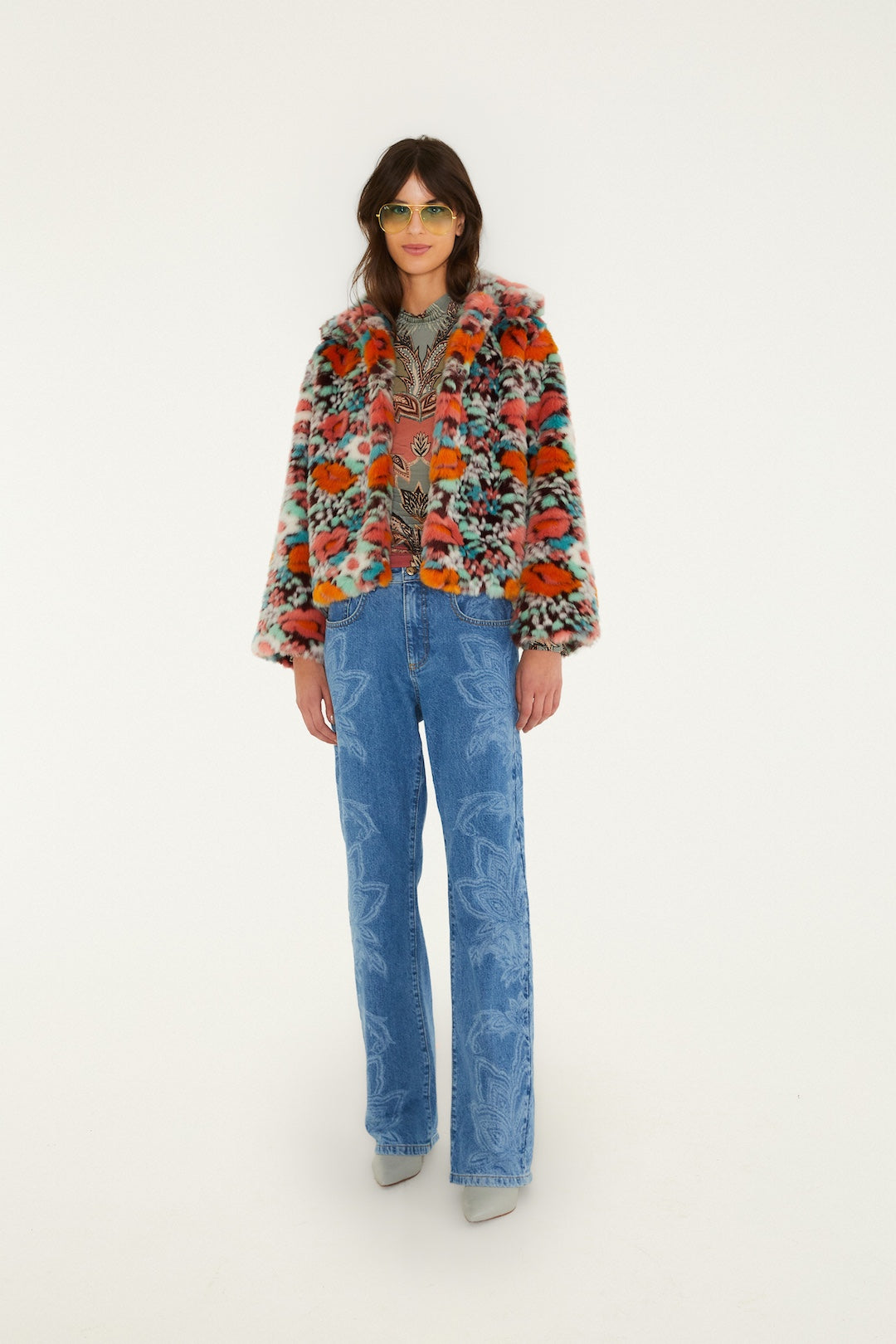 FLORAL FAUX FUR JACKET