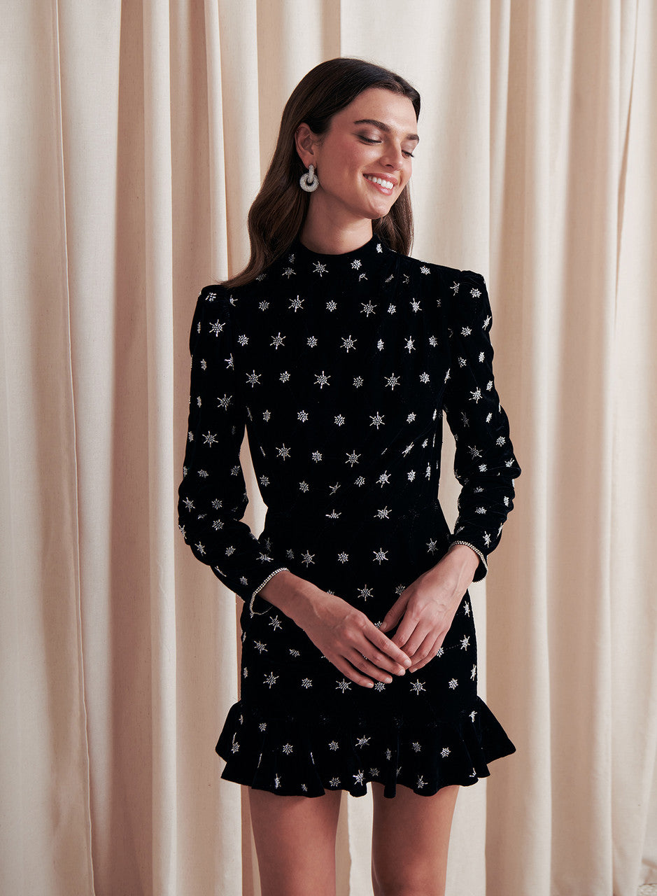 Merryn Beaded Embellished Velvet Mini Dress