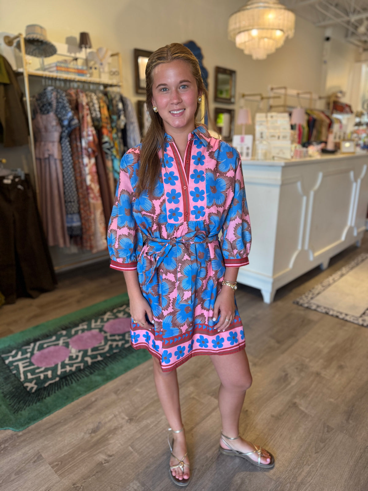 Front Yoke Dress in Blue Zinna