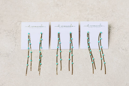 Turquoise Dotted Gold Duster Statement Earrings