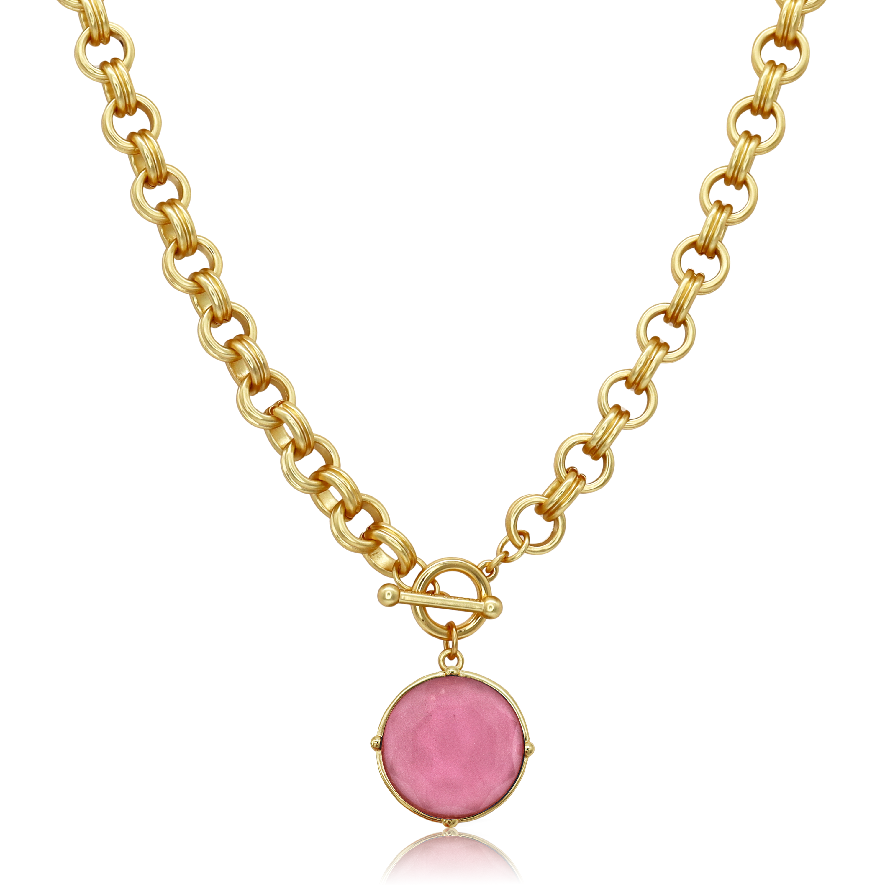 Cabochon Pendant Necklace - 24k Gold Plated