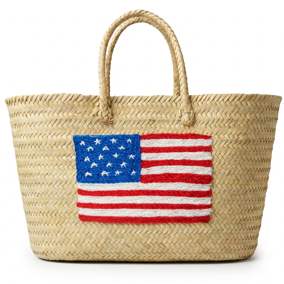 Moroccan Straw Tote with USA Flag – Beach &amp; Market Bag