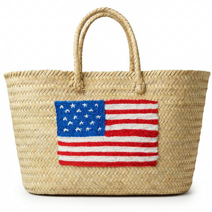 Moroccan Straw Tote with USA Flag – Beach &amp; Market Bag