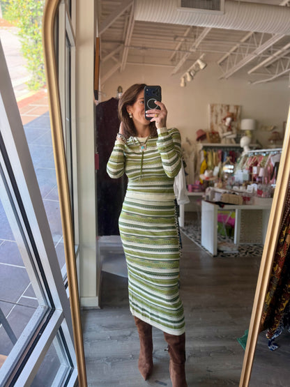 Andrea Space Dyed Knit Top in Green Space Dye