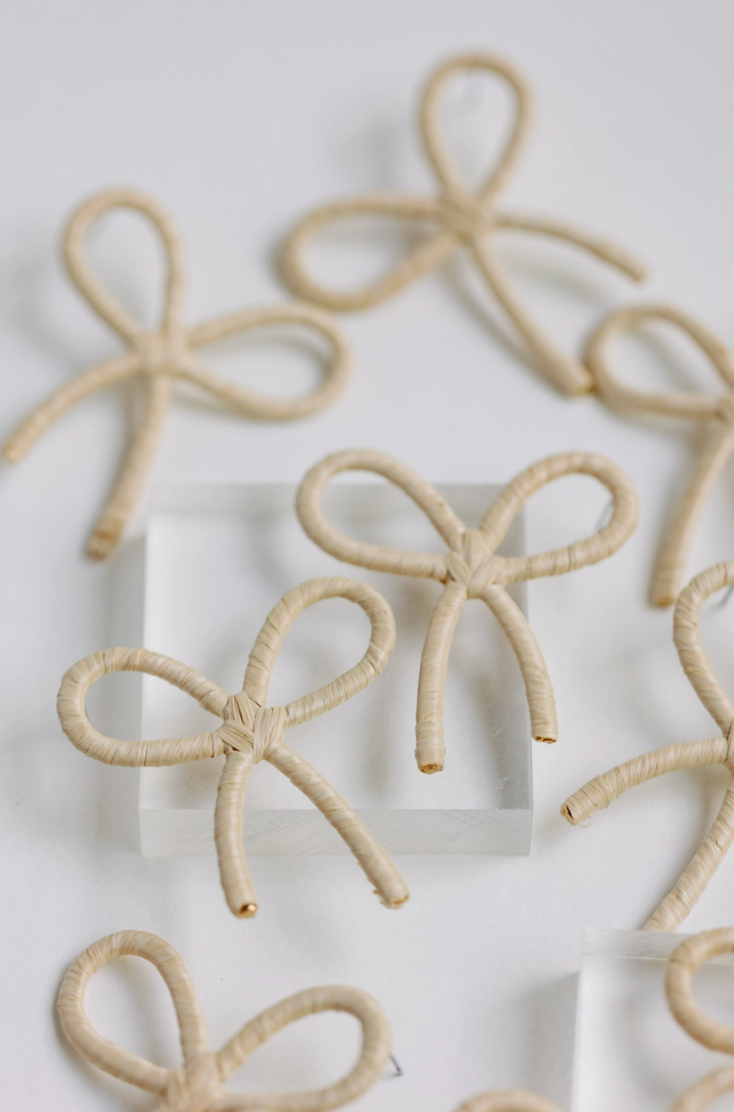 Natural Raffia Wrapped Bow Statement Earrings