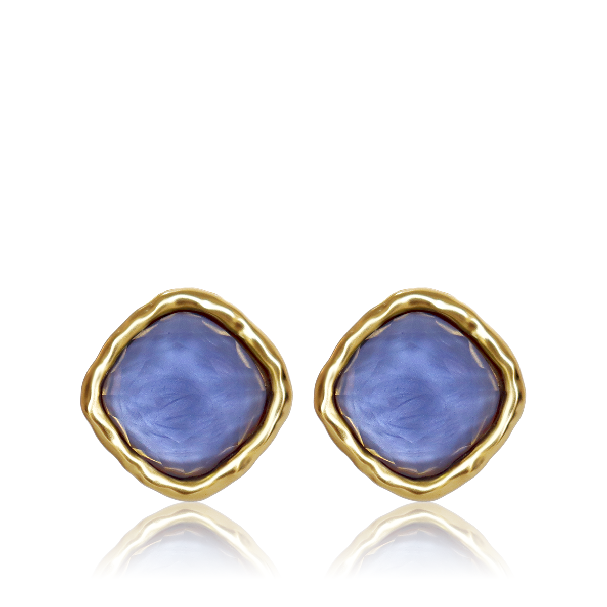 Bezel Gem Stud Earrings - 24K gold Plated