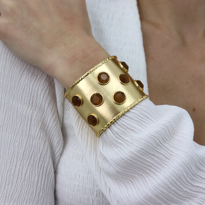 Mocha Stones Cuff Bracelet - 24K Gold Plated