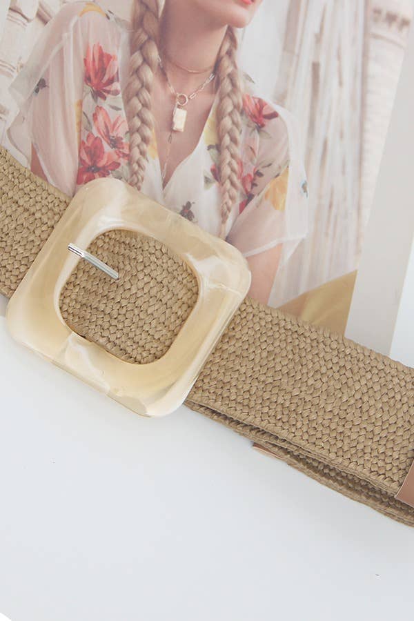 Woven Straw Resin Buckle Belt