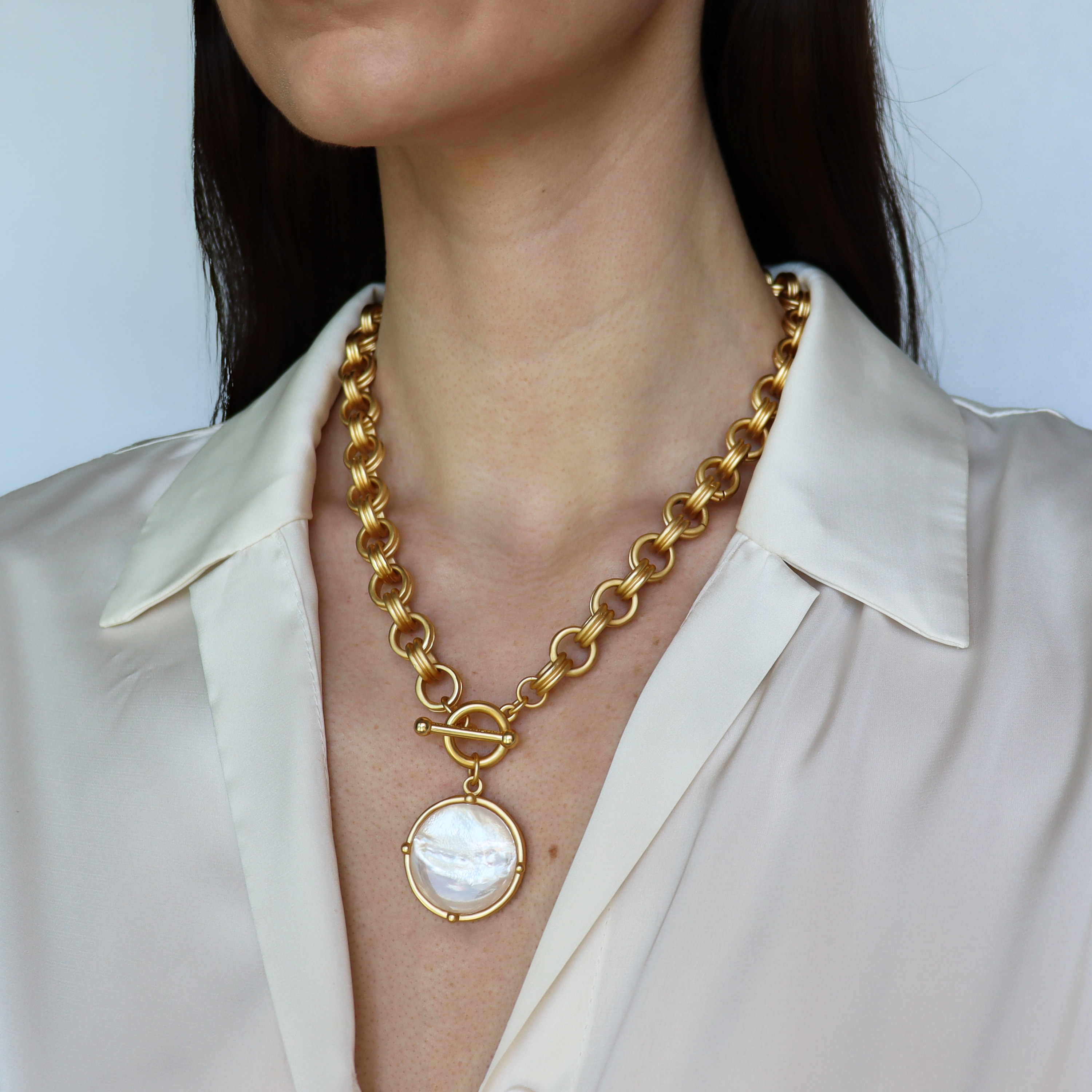 Cabochon Pendant Necklace - 24k Gold Plated