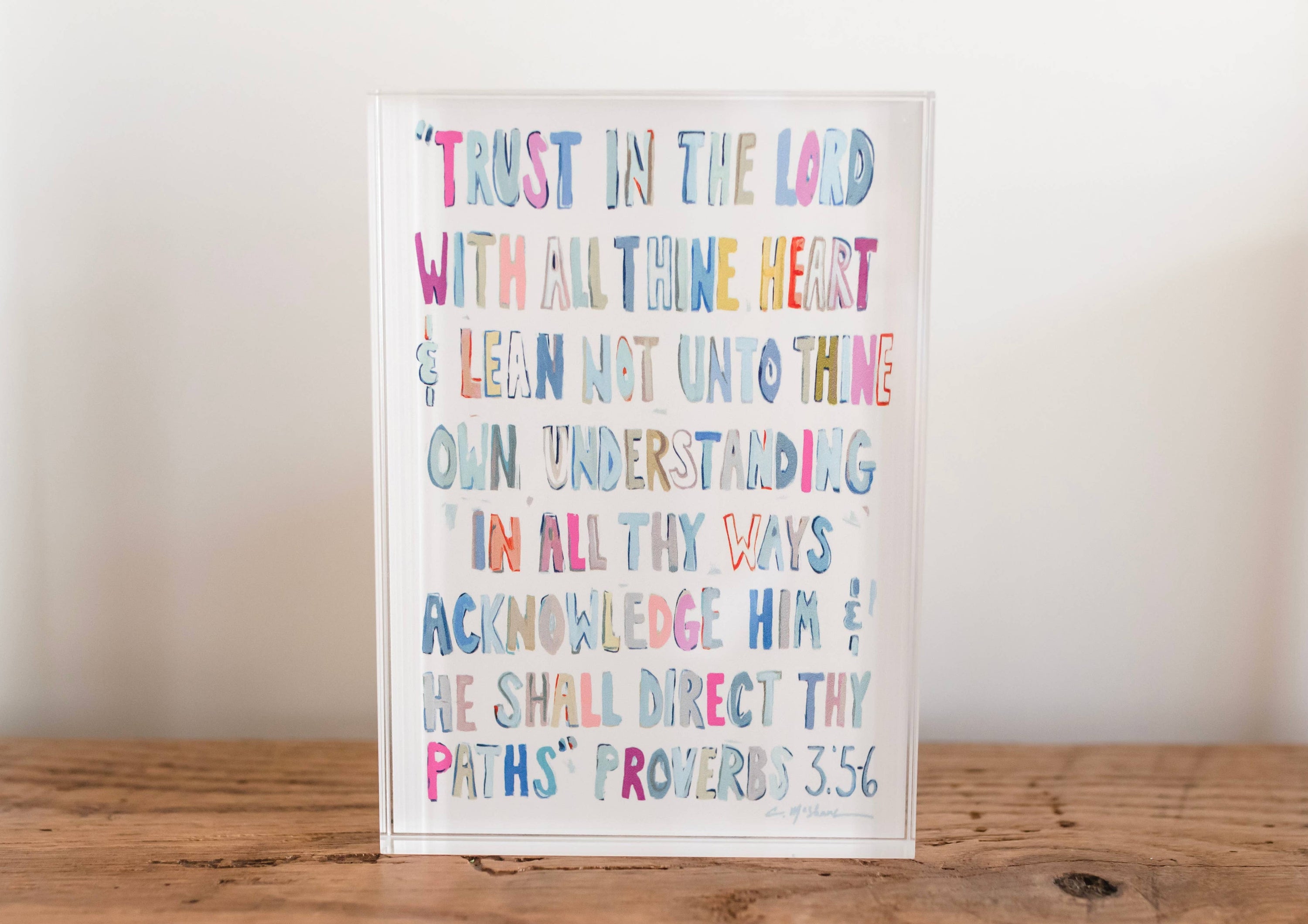 "Proverbs 3: 5-6" acrylic shelfie