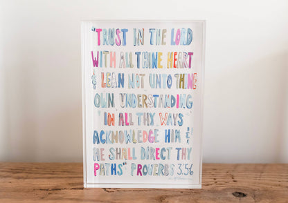 "Proverbs 3: 5-6" acrylic shelfie