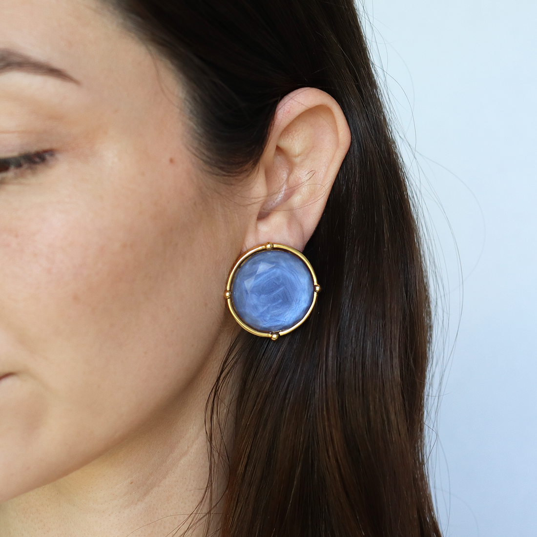 Cabochon Clip-On Earrings - 24K Gold Plated